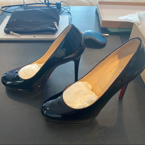 Christian Louboutin New Simple Pump 120 Parent Leather Heels - Black, Sz 38 - Picture 5 of 9